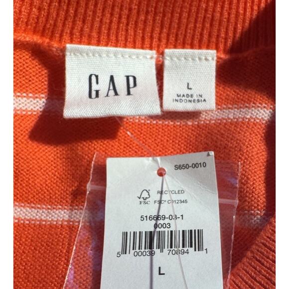 Gap Sweater Cardigan Coral White Striped Lightweight Women’s Large Buttons NEW - Picture 5 of 6